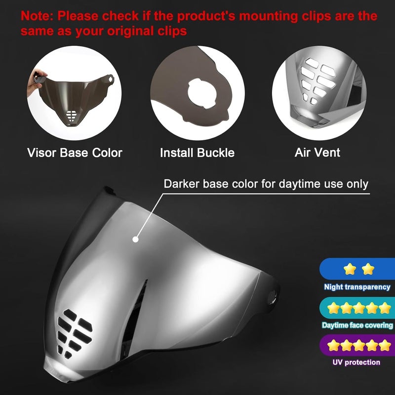 psler IC-06 visor- Icon Airflite Face Shield Motorcycle Helmet Visor Accessories Replacement for Icon Airflite IC-06，Silver - Image 3